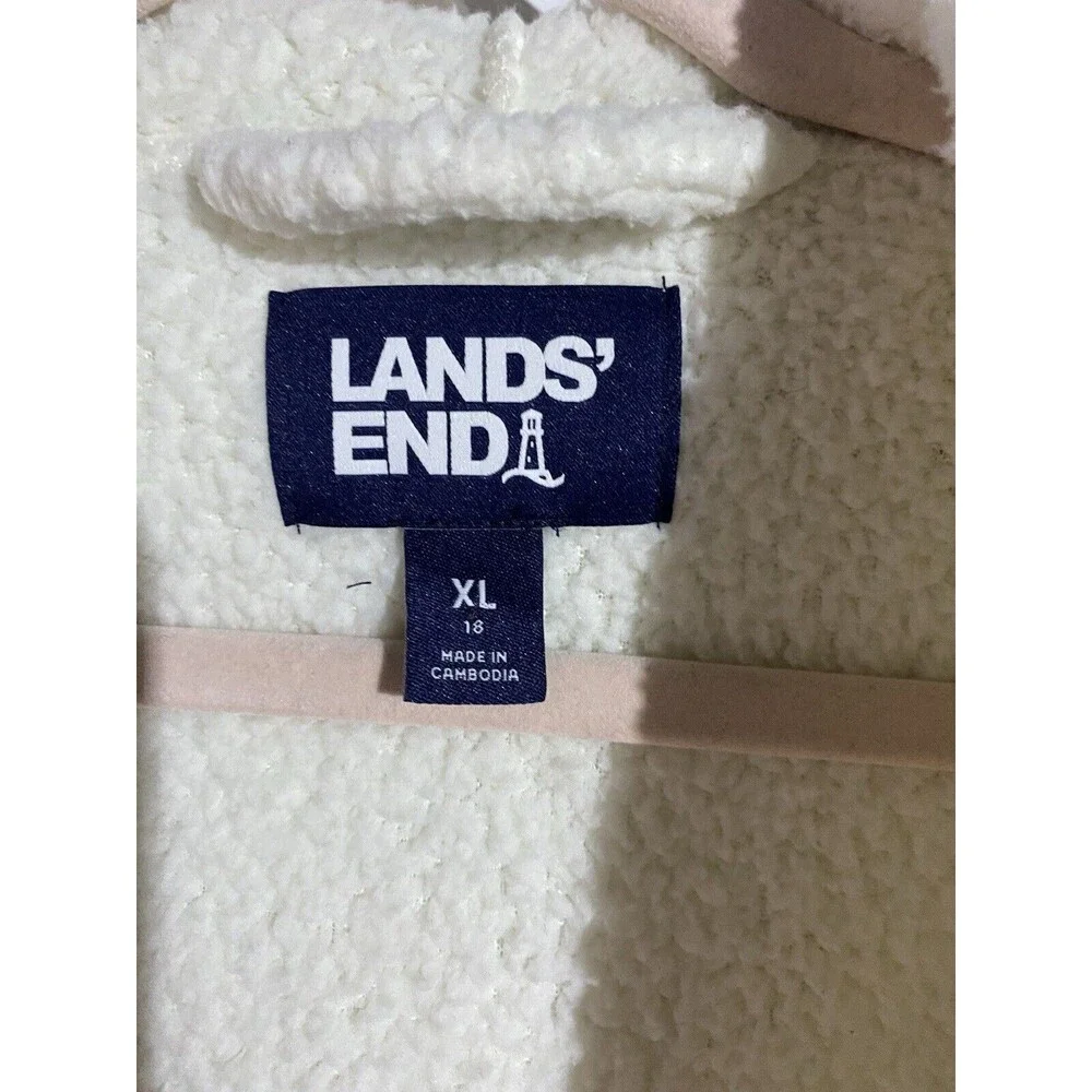 Lands End Robe Womens XL Ivory Sherpa Fleece Big Fluffy Cozy Warm Lounge Pockets